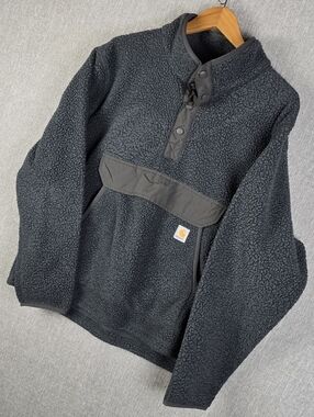Carhartt Relaxed Fit Fleece Snap Front Pullover Jacket Dark Gray Sz L
